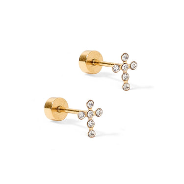 Linny Co - Clara Cross Gold Screwback Stud Earrings