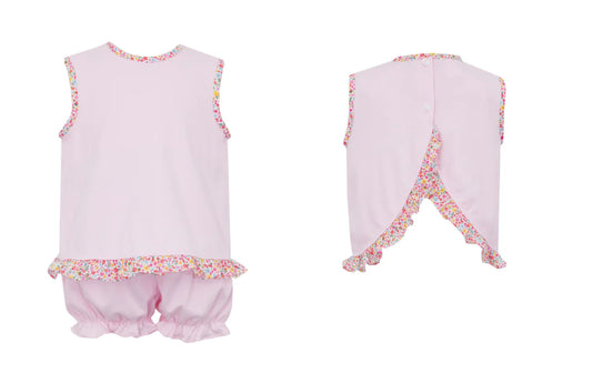 Petit Bebe  - Isabella - Pink Knit - Bloomer Set Trimmed. with Floral Liberty Print