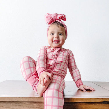 Belle & Bros - Pink Grid | Zip Romper