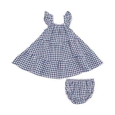 Angel Dear - Navy Gingham Twirly Sundress & Diaper