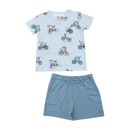 Angel Dear - Crew Neck Tee & Short Set - Bikes Blue