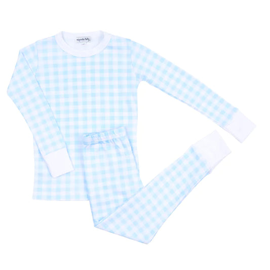 Magnolia Baby - Baby Checks Fall 23 Long Pajamas - Light Blue