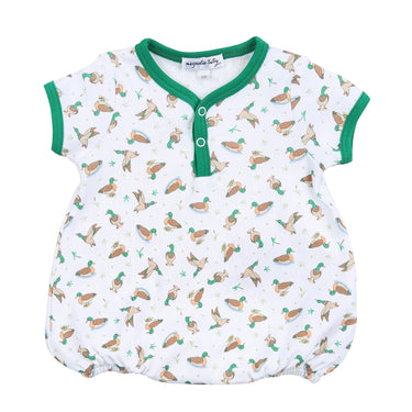 Magnolia Baby - Majestic Mallard Printed Front Snap Short Playsuit - Green