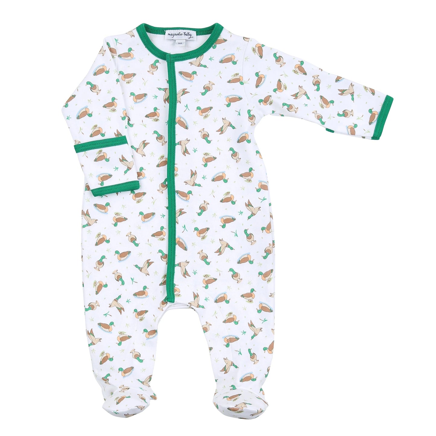 Magnolia Baby - Majestic Mallard Printed Zipper Footie - Green