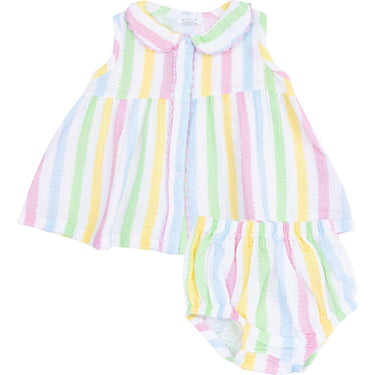 Angel Dear - Ric Rac Stripe The Jill-Peter Pan Button Front Dress w/ Ric Rac Trim and Diaper Cover