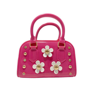 Doe a Dear - Floral Shinny Jelly Barrel Purse - Fuchsia