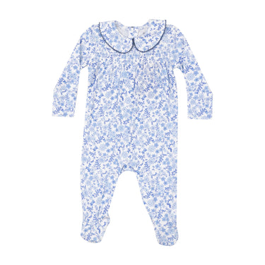 Angel Dear - Smocked Peter Pan Footie - Blue Calico Floral