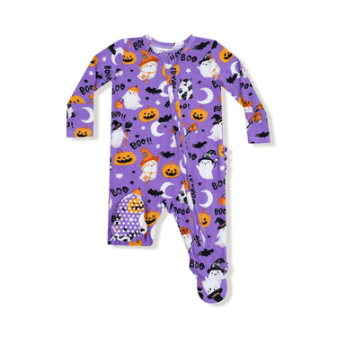 Angel Dear - Costumed Ghosts Glow In The Dark Purple 2 Way Zipper Ruffle Back Footie
