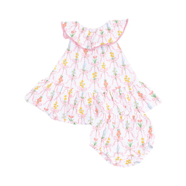 Angel Dear - Ribbon Bouquets Circle Neck Ruffle Dress & Bloomer
