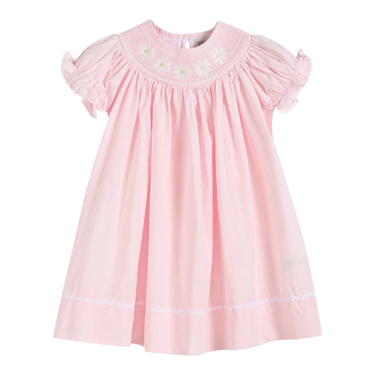 Lil Cactus - Light Pink Daisy Smocked Bishop Dress