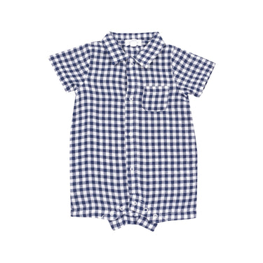 Angel Dear - Navy Gingham Button Down Polo Shortie