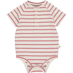 Me and Henry - Red striped raglan henley onesie
