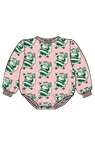 Pink Chicken - Baby Girls Organic Sweatshirt Bubble - Holly Jolly Santa