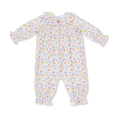 Angel Dear - Smocked LS Romper with Peter Pan Collar - Fall Fruit Floral