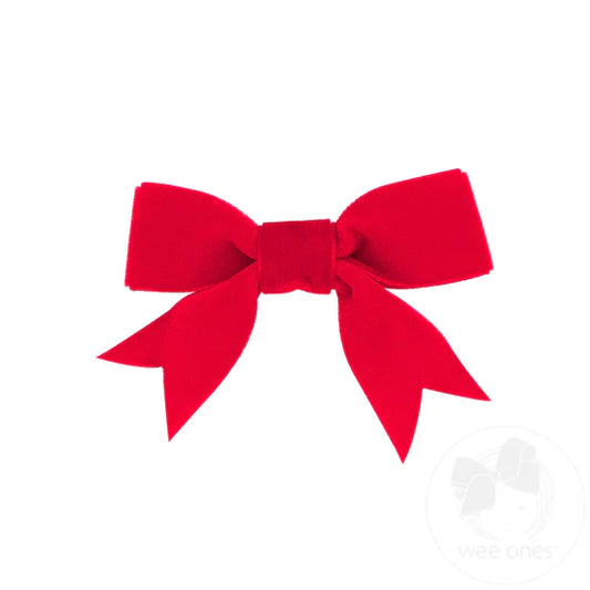 Wee Ones - Mini Velvet Two-Loop Bow with Fancy Cut Tail - Red