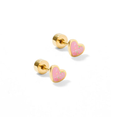 Linny Co - Nora Heart Pink Screwback Stud Earrings