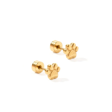 Linny Co - Paw Print Gold Screwback Stud Earrings