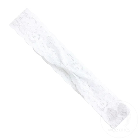 Wee Ones - Add-a-Bow Med Lace Baby Girls Hair Wrap - White