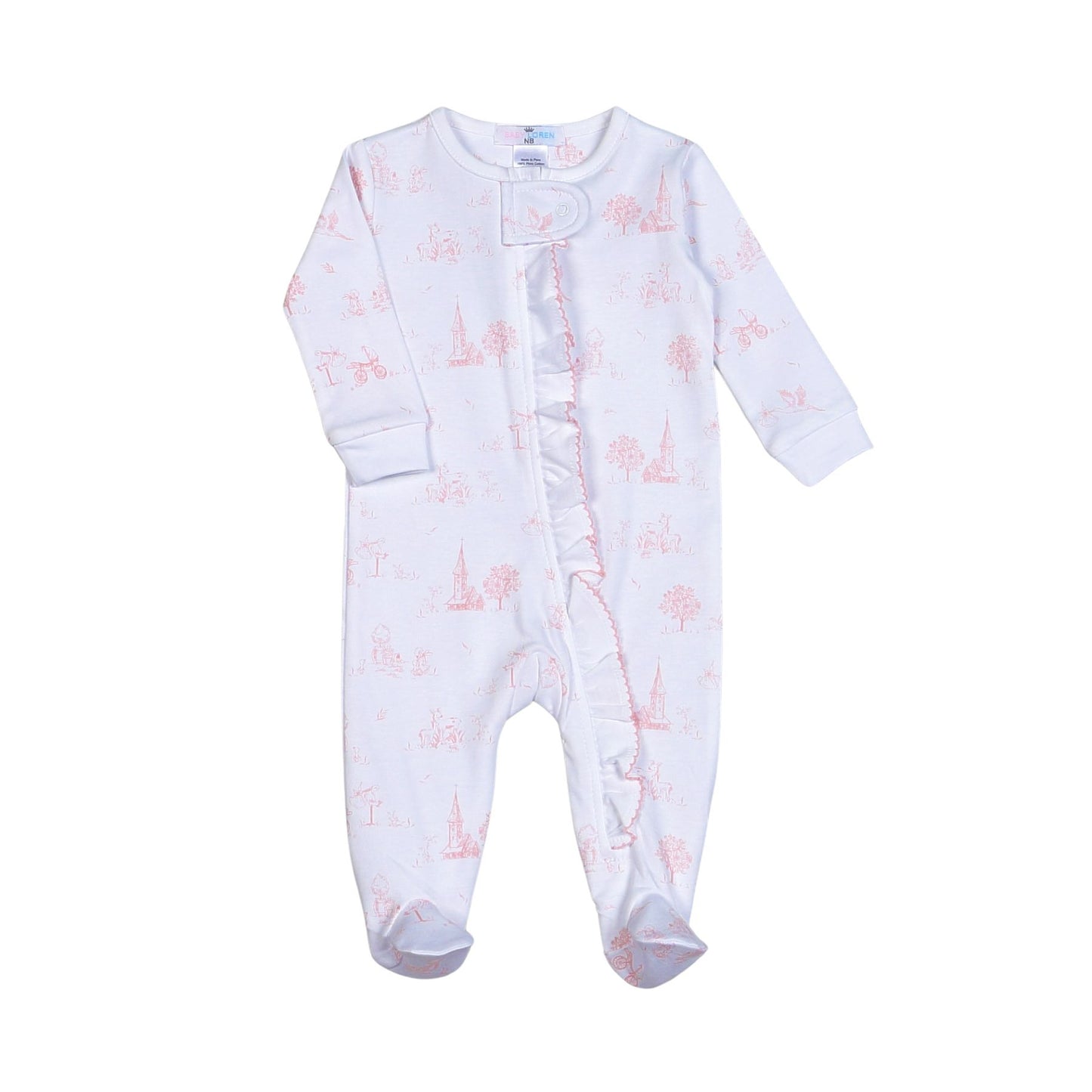 Baby Loren - Pink Baby Toile Pima Zipper Footie