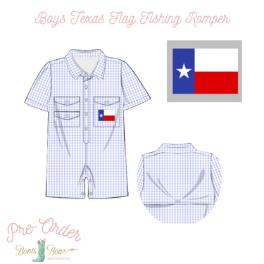 Boots & Bows Smocking Co - Boys Texas Flag Fishing Romper