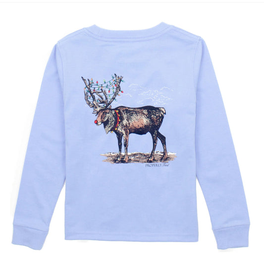 Properly Tied - Boys Reindeer Long Sleeve Light Blue