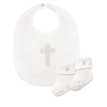 Stephan Baby - Embroidered Cross Bib & Lace Sock Set