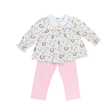 Cypress Row - Christmas Toile and Stripe Girls Collins Classic Legging Set