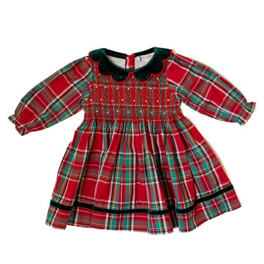 Boots and Bows - Girls Plaid Smocked Dress w/Pearls