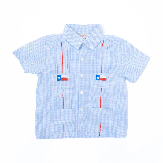 Boots & Bows Smocking Co - Boys Texas Flag Guayabera Shirt