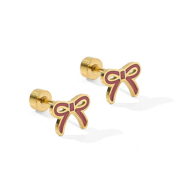 Linny Co - Sadie Bow Maroon Screwback Stud Earrings