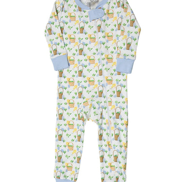 The Proper Peony - Easter Basket Blue Zipper PJ with Feet