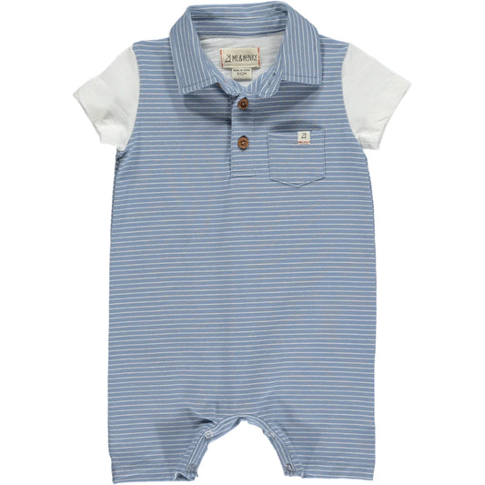 Me & Henry - Saltash Blue/White Micro Stripe Polo Romper