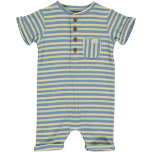 Me & Henry - Camborne Blue/Lime/Beige Ribbed Henley Romper