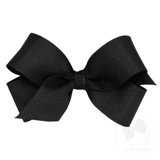 Mini Classic Grosgrain Girls Hair Bow (Plain Wrap) - Black