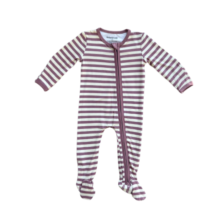 Baby Sprouts - Footie Romper - Mauve Stripe