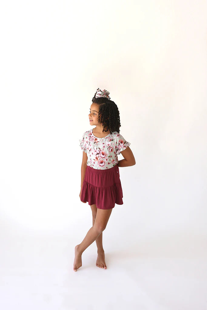 Posh Peanut - Tiered Ruffled Skirt - Burgundy Rose