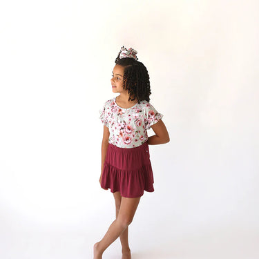 Posh Peanut - Tiered Ruffled Skirt - Burgundy Rose