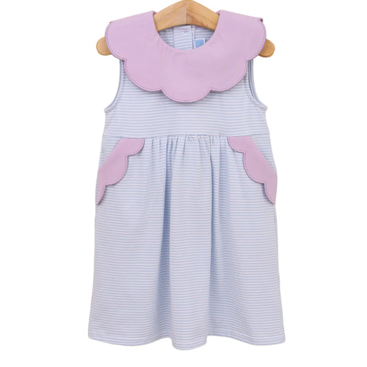 Trotter Street Kids Penelope Dress - Light Blue Stripe/Lavendar