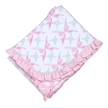 Baby Loren - Pink Bows Pima Ruffles Receiving Blanket