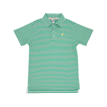 The Beaufort Bonnet Co - Prim & Proper Polo - Kiawah Kelly Green Stripe With Bellport Butter Yellow Stork