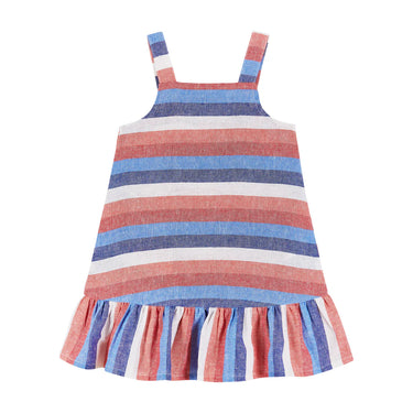 Andy& Evan - American  Striped Chambray Dress With Ruffle & Bow Details - Red, White, Blue, & Navy