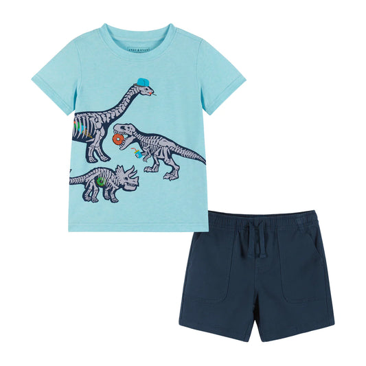 Andy & Evan - Dino Graphic Tee & Ripstop. Shorts Set