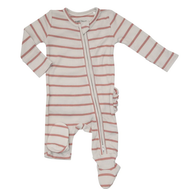 Angel Dear - 2-Way Ruffle Back Zipper Footie - Rose Tan Rib Stripe