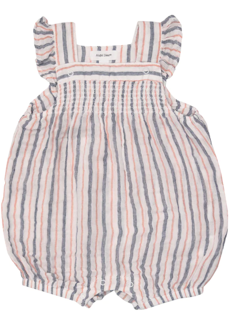 Angel Dear - Smocked Overall Shortie - Nautical Ticking Stripe