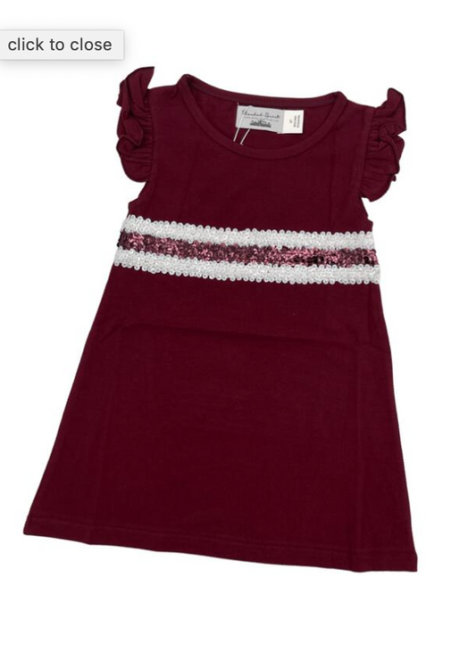 Blended Spirit Maroon & White Flutter Sleeve Sequin Dress