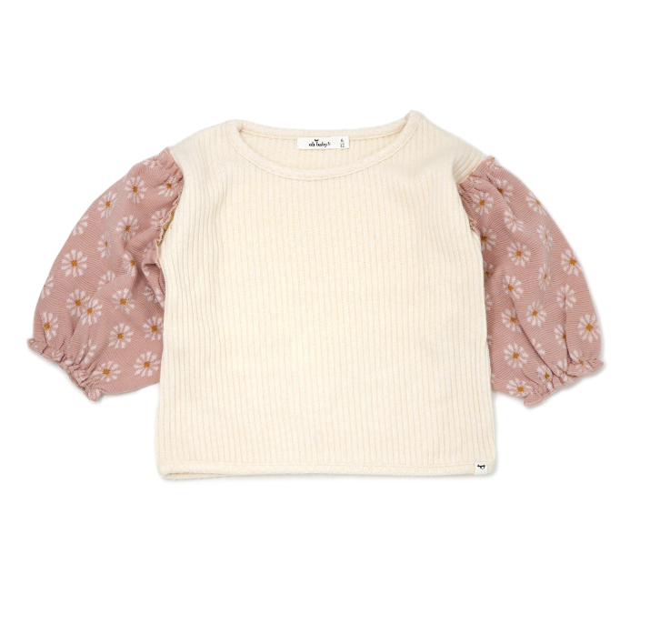 Oh Baby - Nellie Sweater knit Blouse Starburst Puff Sleeves - Vanilla