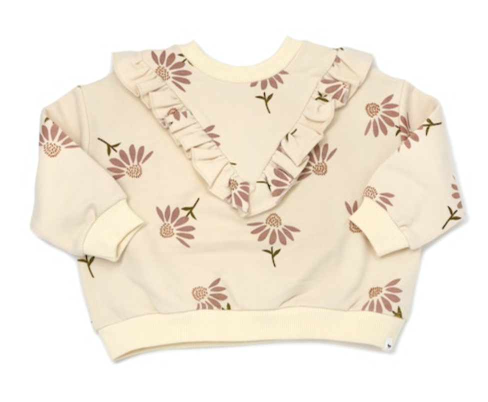 Oh Baby - Cone Flowers Print V-Ruffle Slouch - Vanilla
