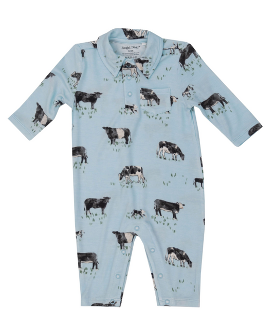 Angel Dear - Polo Romper - Black Cow