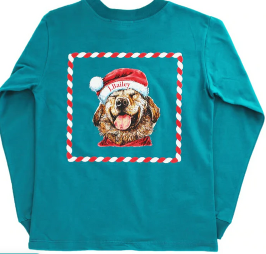 Bailey Boys - Logo Long Sleeve Tee - Santa Dog - Teal