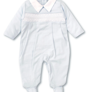 Kissy Kissy - Velvet Footie with Hand Smocking - Blue
